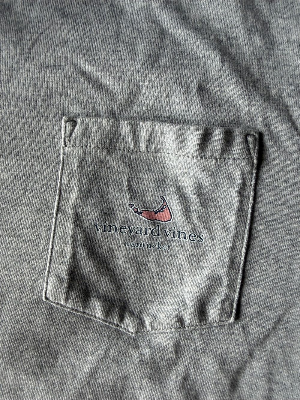 Vineyard Vines Gray Tee with Pink Whale Logo